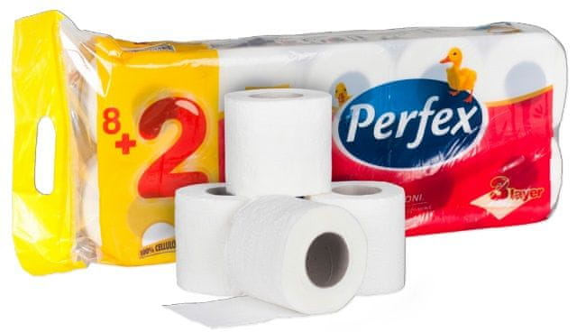 Perfex Plus toaletný papier, 3 vrstvy - 8 + 2 ks